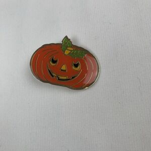 Vtg Smiling Jack O Lantern Pumpkin Pin Enamel Halloween 1.50" Long Pin